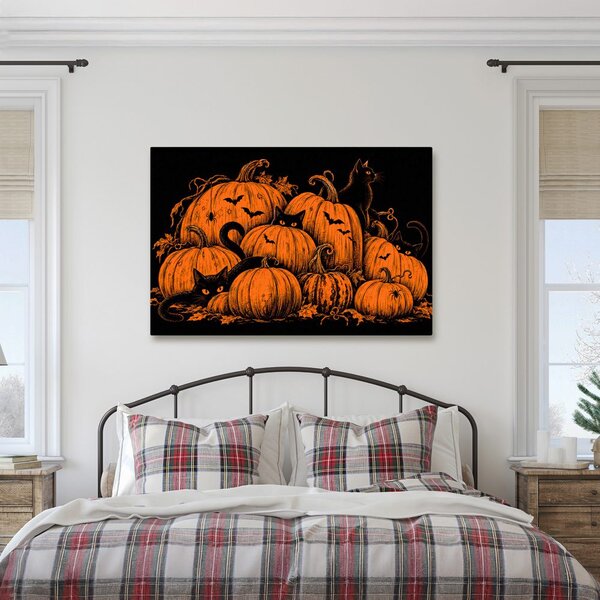 Obraz halloweenske tekvice s čiernymi mačkami