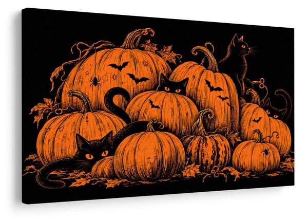 Obraz halloweenske tekvice s čiernymi mačkami