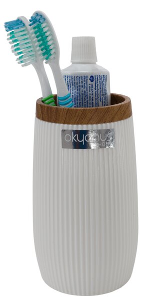 KONDELA Sada kúpeľňových doplnkov, 5 dielna, biela/hnedá, MIRKO TYP 1