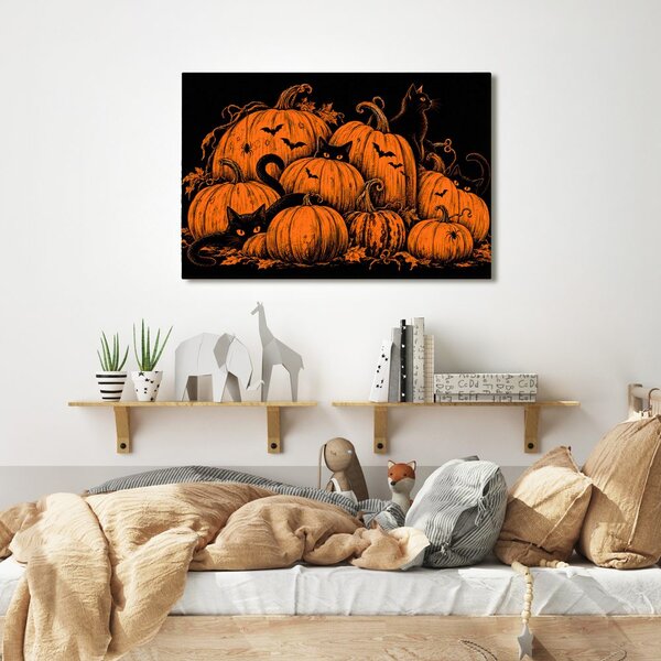 Obraz halloweenske tekvice s čiernymi mačkami