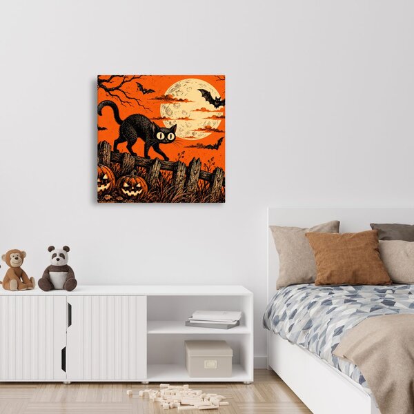Obraz halloweenska mačka medzi tekvicami