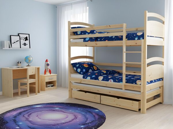Wilsondo Poschodová posteľ s prístelkou Petra 2 90x200 - prírodná