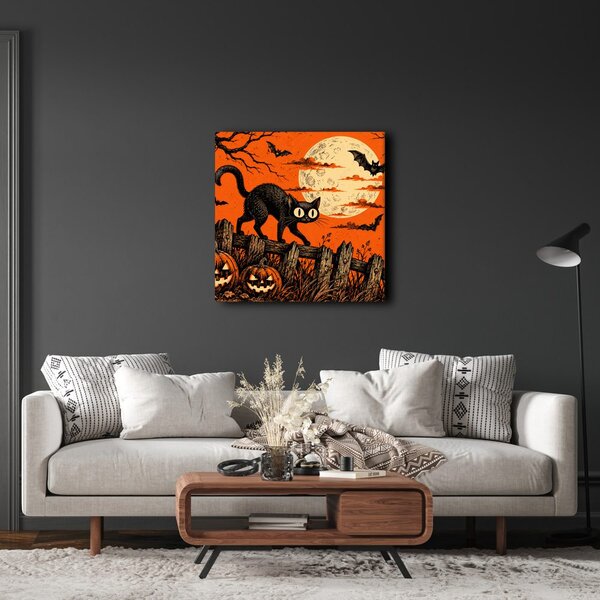 Obraz halloweenska mačka medzi tekvicami