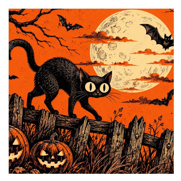 Obraz halloweenska mačka medzi tekvicami