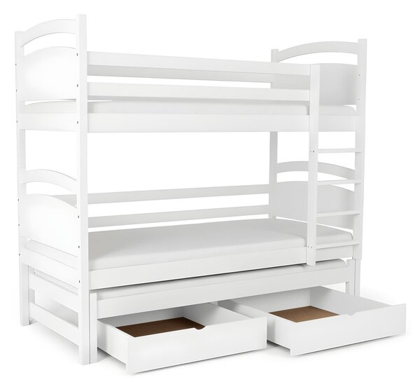 Wilsondo Poschodová posteľ s prístelkou Petra 2 90x200 - biela