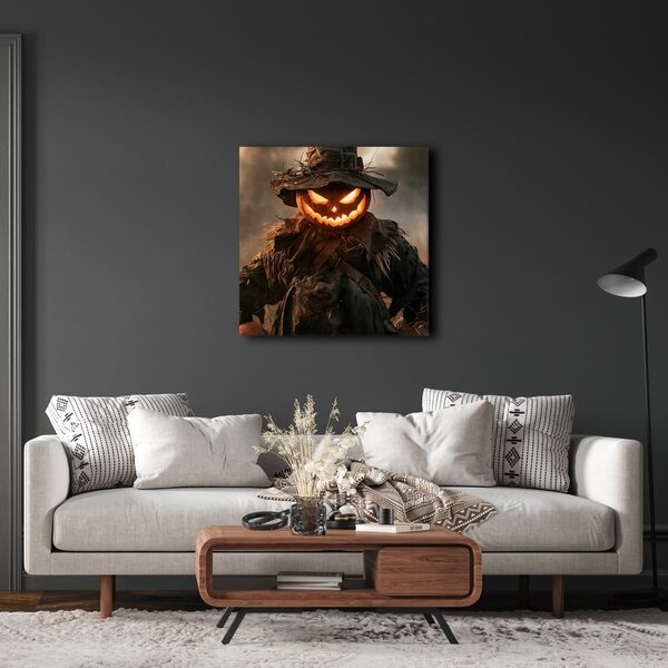 Obraz horiaci halloweensky strašiak na poli