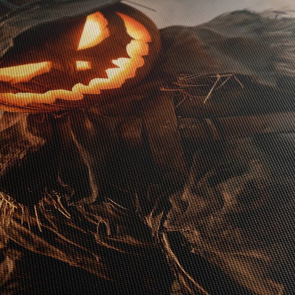 Obraz horiaci halloweensky strašiak na poli