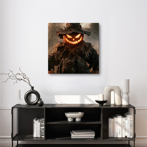 Obraz horiaci halloweensky strašiak na poli