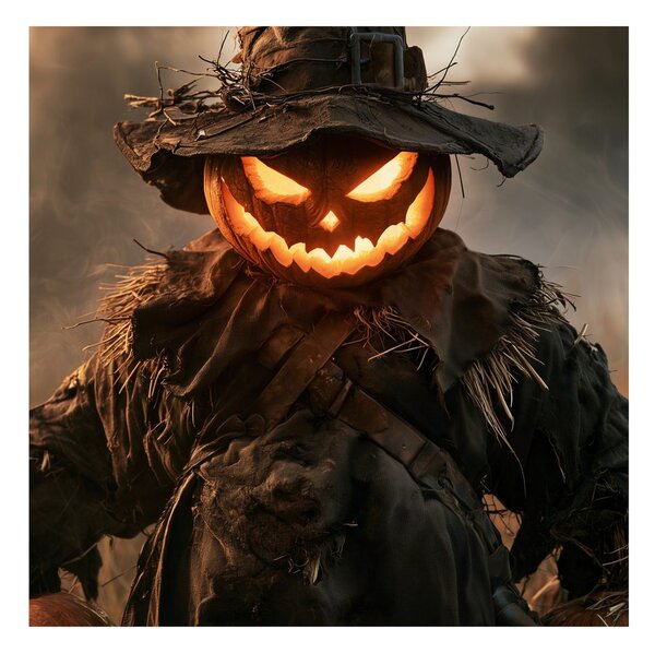Obraz horiaci halloweensky strašiak na poli