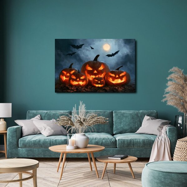 Obraz halloweenske tekvice pod netopiermi