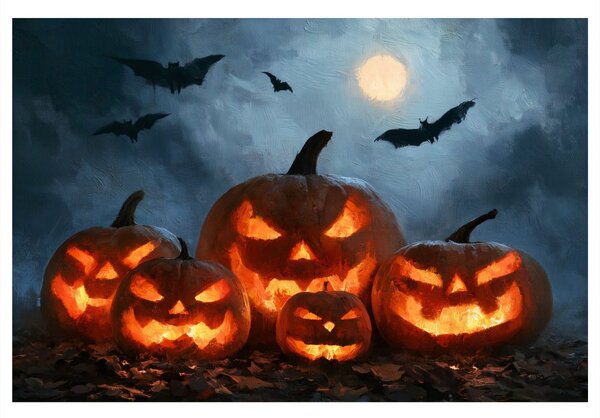 Obraz halloweenske tekvice pod netopiermi
