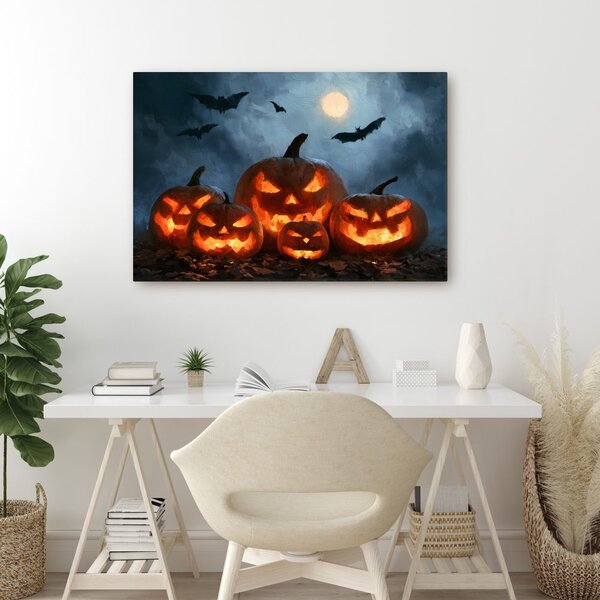 Obraz halloweenske tekvice pod netopiermi