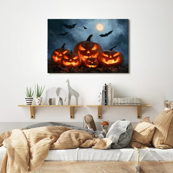 Obraz halloweenske tekvice pod netopiermi