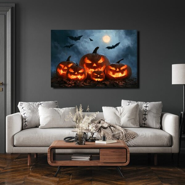 Obraz halloweenske tekvice pod netopiermi