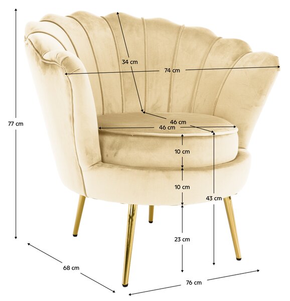 KONDELA Kreslo v štýle Art-deco, béžová Velvet látka/gold chróm zlatý, NOBLEO