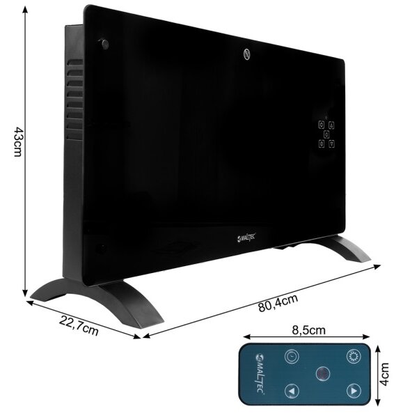 Sklenený konvekčný ohrievač Eco Wifi termostat 2000W čierny