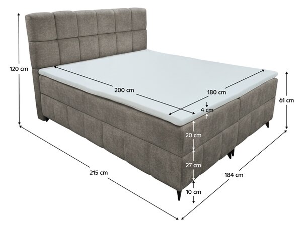 KONDELA Boxspringová posteľ, 180x200, hnedosivá taupe, ALMA