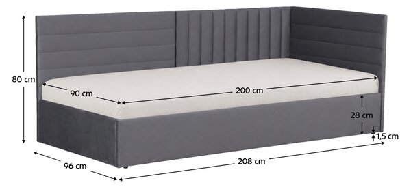KONDELA Posteľ s roštom, 90x200, sivá Velvet látka, MEVIA