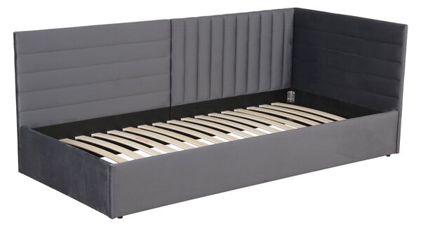 KONDELA Posteľ s roštom, 90x200, sivá Velvet látka, MEVIA