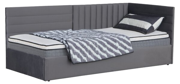 KONDELA Posteľ s roštom, 90x200, sivá Velvet látka, MEVIA