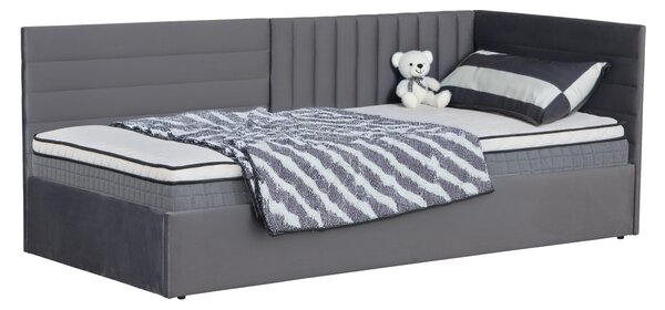 KONDELA Posteľ s roštom, 90x200, sivá Velvet látka, MEVIA