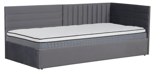 KONDELA Posteľ s roštom, 90x200, sivá Velvet látka, MEVIA