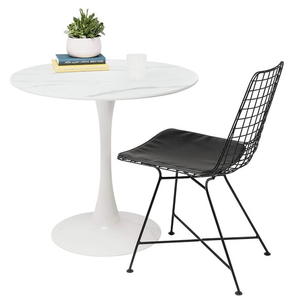 KONDELA Jedálenský stôl, svetlý mramor/biela, priemer 80 cm, LORIAN