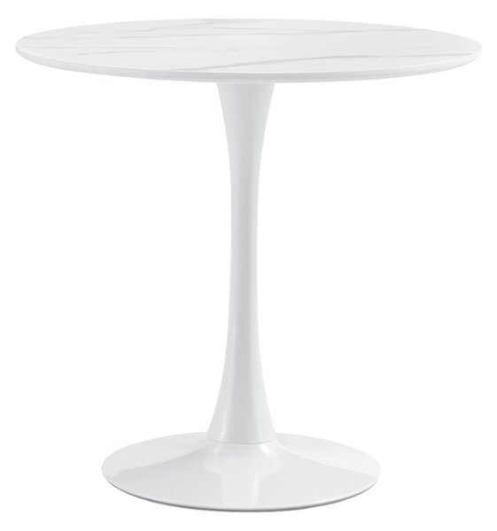 KONDELA Jedálenský stôl, svetlý mramor/biela, priemer 80 cm, LORIAN