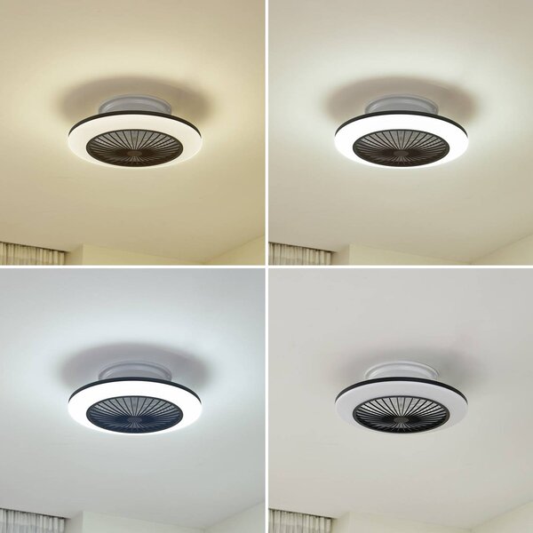 Stropný ventilátor Lindby LED Mamuti, čierny, tichý, Ø 55 cm, Čierna, Obývacia izba / jedáleň, Hliník, Moderný, Závesné svietidlo