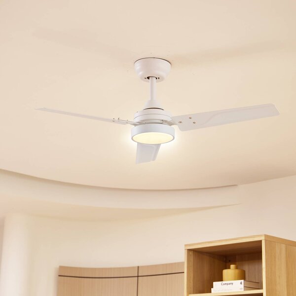 Lindby Stropný ventilátor Aerallo s LED osvetlením, biely, tichý, Biela / opálová, Obývacia izba / jedáleň, kov, Moderný