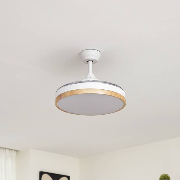 Lindby Stropný ventilátor Oras s LED osvetlením, biely, DC, tichý, Ø 107 cm, Biela / opálová, Obývacia izba / jedáleň, kov, Moderný
