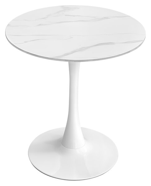 KONDELA Jedálenský stôl, svetlý mramor/biela, priemer 80 cm, LORIAN