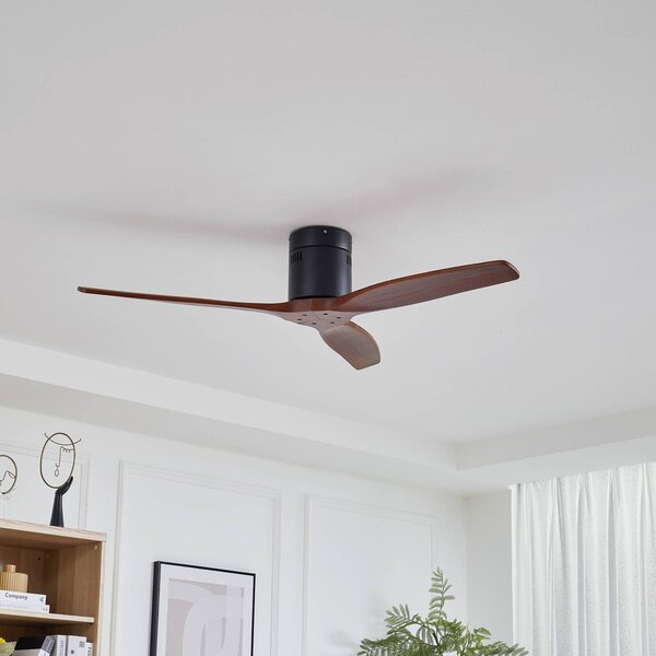 Lucande Stropný ventilátor Vindur, čierny, drevo, DC, tichý, Čierna, Obývacia izba / jedáleň, kov, Moderný