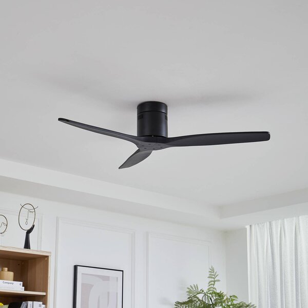 Lucande Stropný ventilátor Vindur, čierny, DC, tichý, Čierna, Obývacia izba / jedáleň, kov, Moderný