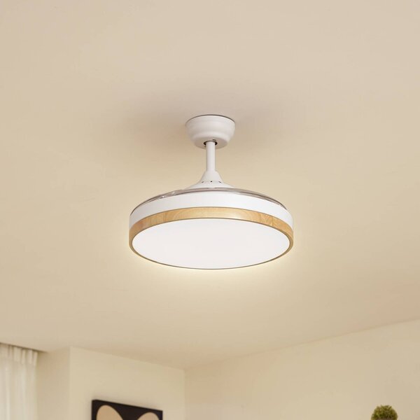 Lindby Stropný ventilátor Oras s LED osvetlením, biely, DC, tichý, Ø 107 cm, Biela / opálová, Obývacia izba / jedáleň, kov, Moderný