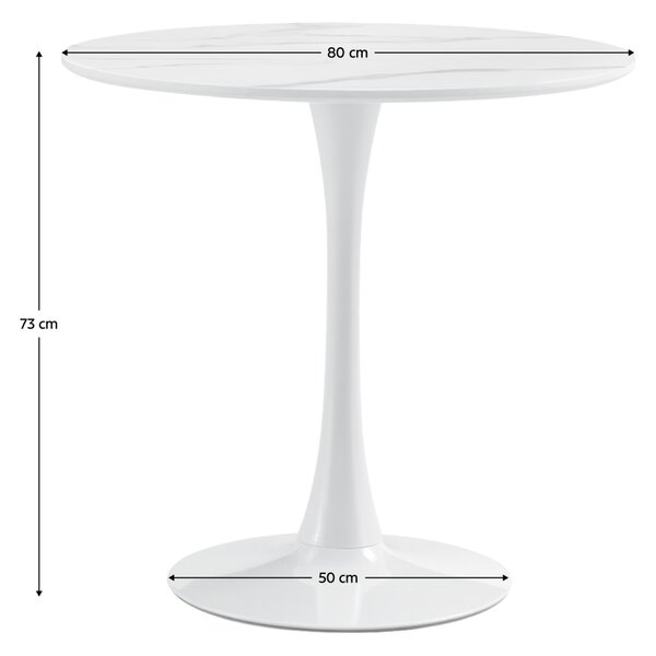 KONDELA Jedálenský stôl, svetlý mramor/biela, priemer 80 cm, LORIAN