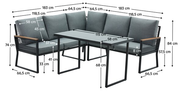 KONDELA Záhradný set, čierna/sivá, FARLY