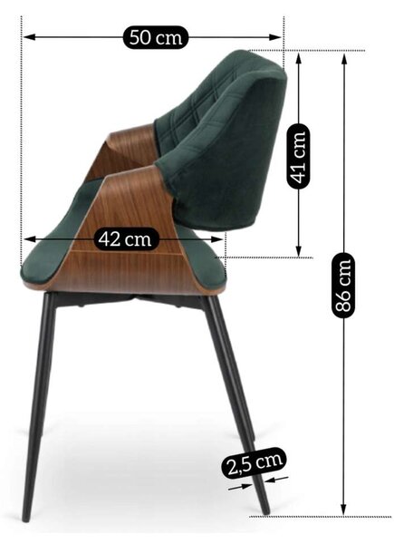 Jedálenská stolička Tuca Velvet, zelená / orech