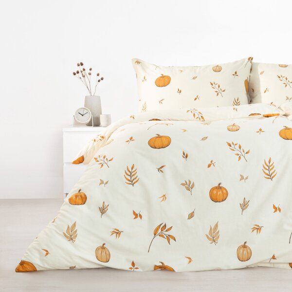 Goldea flanelové posteľné obliečky - jesenné tekvice a lístky 140 x 220 a 70 x 90 cm