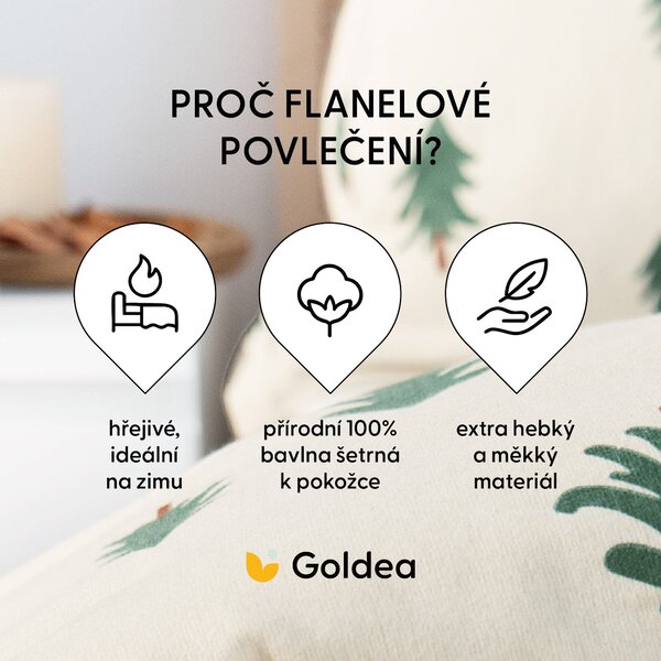 Goldea flanelové posteľné obliečky - stromčeky na režnom 140 x 200 a 70 x 90 cm