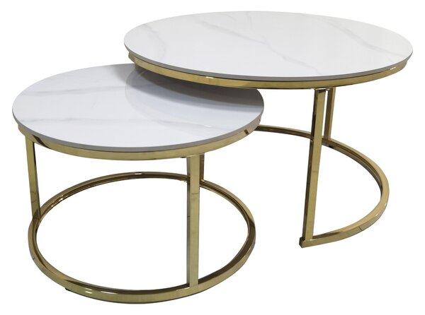 KONDELA Konferenčné stolíky, set 2 ks, imitácia mramoru/gold chróm-zlatý, DEVNET 3 NEW