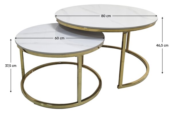 KONDELA Konferenčné stolíky, set 2 ks, imitácia mramoru/gold chróm-zlatý, DEVNET 3 NEW