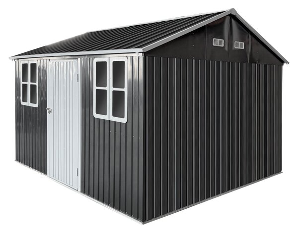 KONDELA Plechový záhradný domček na náradie, antracitová, 3,6x3,1x2,5 m, GABKO