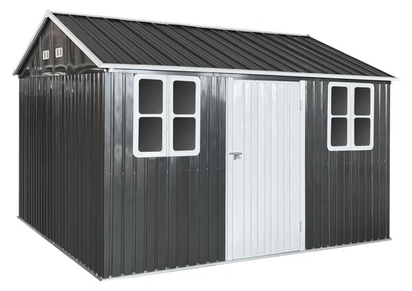 KONDELA Plechový záhradný domček na náradie, antracitová, 3,6x3,1x2,5 m, GABKO