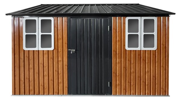 KONDELA Plechový záhradný domček na náradie, hnedá/antracitová, 3,6x3,1x2,5 m, GABKO
