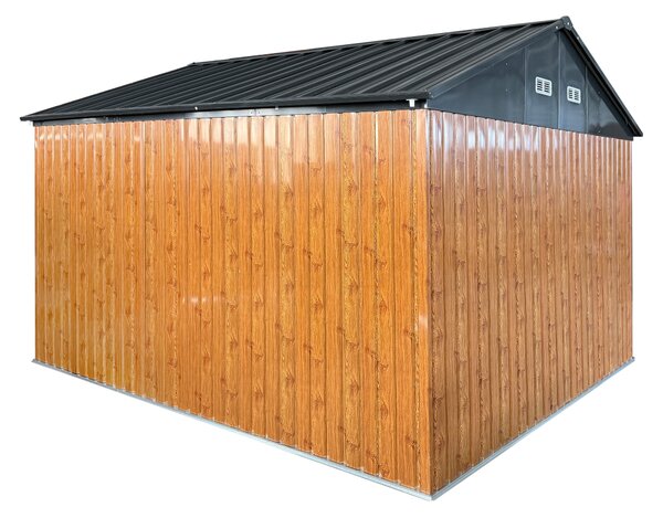 KONDELA Plechový záhradný domček na náradie, hnedá/antracitová, 3,6x3,1x2,5 m, GABKO