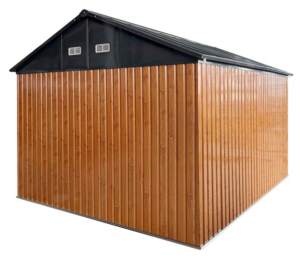 KONDELA Plechový záhradný domček na náradie, hnedá/antracitová, 3,6x3,1x2,5 m, GABKO