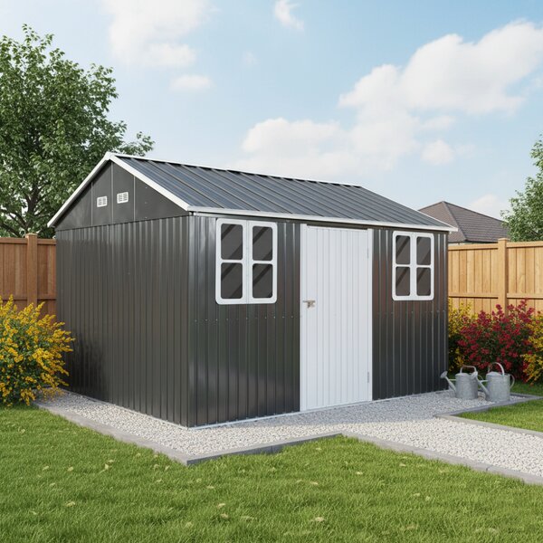 KONDELA Plechový záhradný domček na náradie, antracitová, 3,6x3,1x2,5 m, GABKO