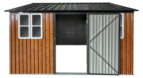 KONDELA Plechový záhradný domček na náradie, hnedá/antracitová, 3,6x3,1x2,5 m, GABKO