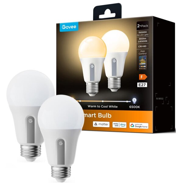 Govee -SADA 2x LED Stmievateľná žiarovka Smart MATTER E27/9W/230V 2700-6500K Wi-Fi